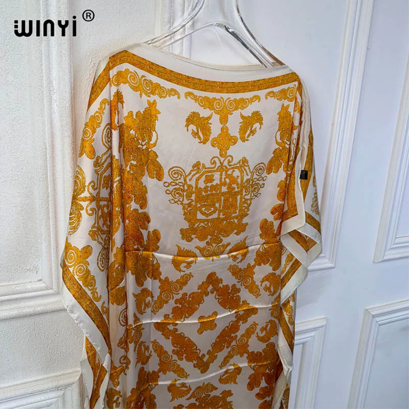 WINYI summer dresses sexy african women free size dress boho print beach wear party dresses Femme kaftan Muslim beach cover ups