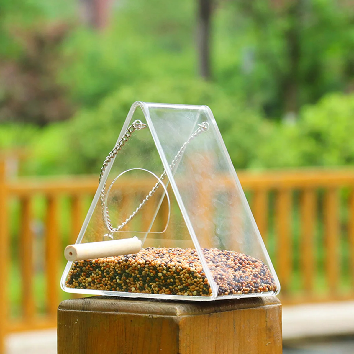 

Triangle Acrylic Bird Feeder Outdoor Weatherproof Drain Rain Durable Squirrel Proof Air Circulation Clean