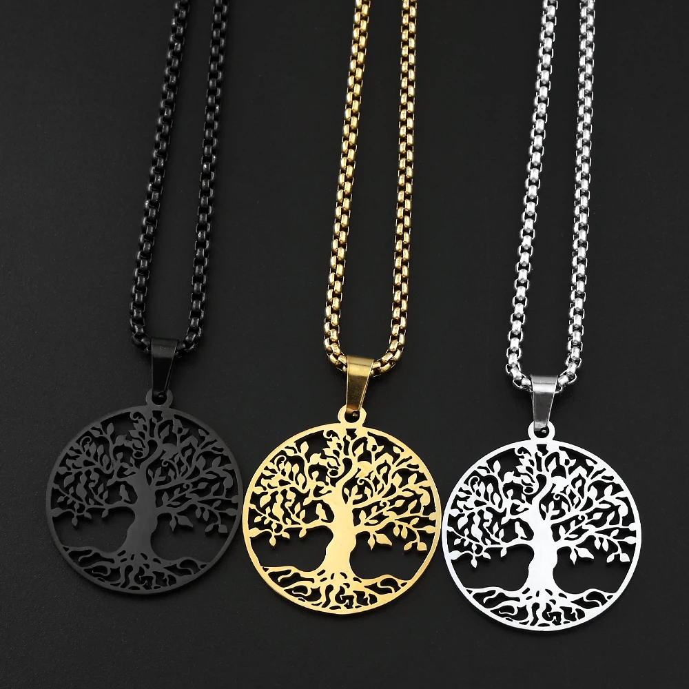 Collar Árbol de la Vida para Mujer, Acero Inoxidable, Color Oro y Plata, Colgante Redondo de Árbol, Gargantilla, Cadena Impermeable, Joyería Estética