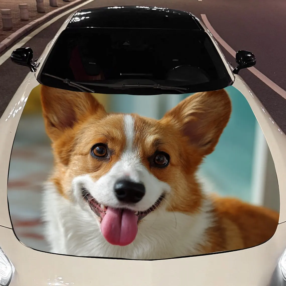

Car Decals Cheerful Corgi with Tongue Out Car Hood Sticker, Waterproof Self - Adhesive Vinyl Graphics Decals, Decorative Protect
