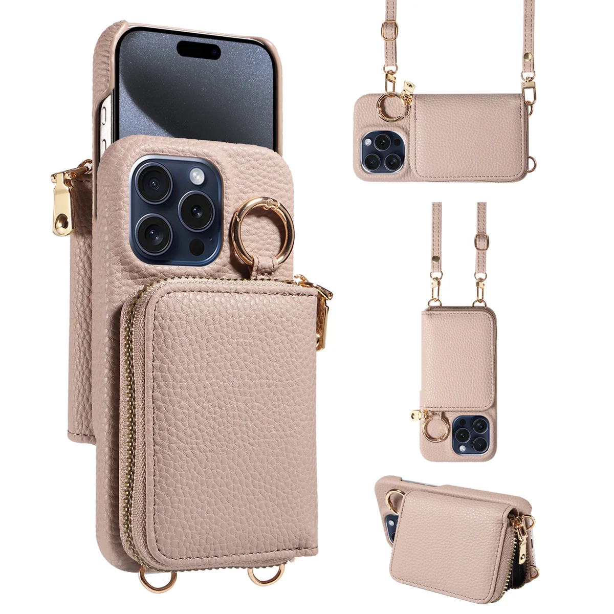 Hoge kwaliteit kunstleer telefoonhoesje voor iPhone 16e 16 15 14 13 12 11 Pro Max Crossbody tas, portemonnee kaartsleuf, anti-demagnetiseren