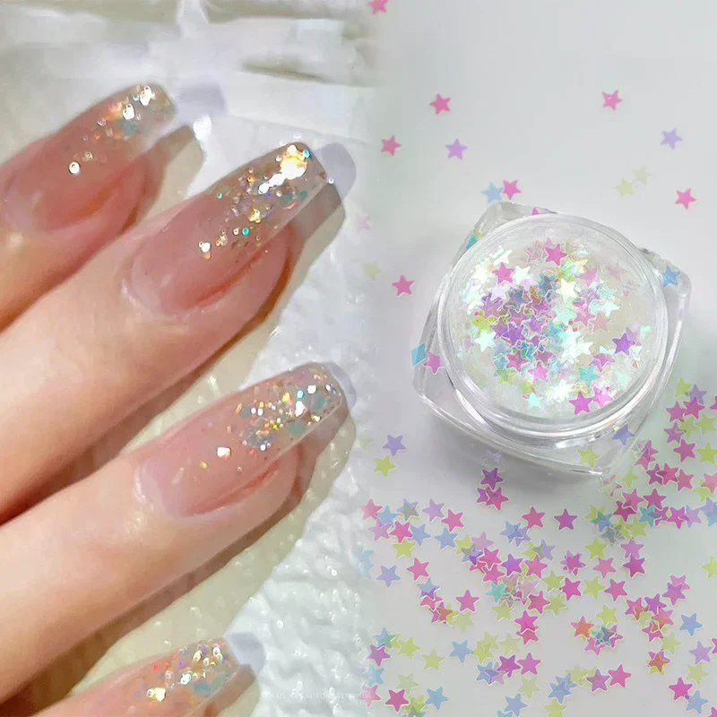 1箱 ホログラフィックレーザーネイルスパンコール - スーパーグリッターオーロラフレーク、DIYスパークルマニキュアアクセサリー、サロンや自宅用