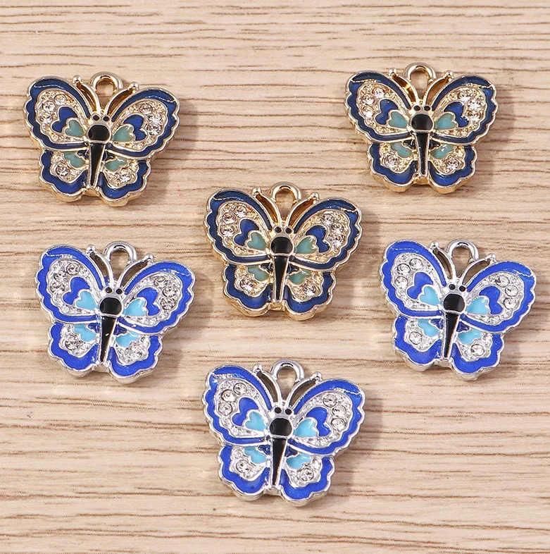10Pcs Cute Enamel Butterfly Alloy Charms Pendants For Jewelry Making Necklace Earring DIY Handmade Keychain Crafts Supply