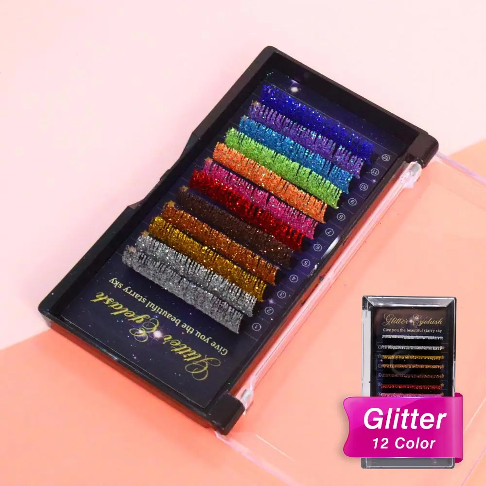 Glänzende Bunte Falsche Einzel Klassische wimpern Für Make-Up Mischen Farben Mode Glitter Wimpern Extensions