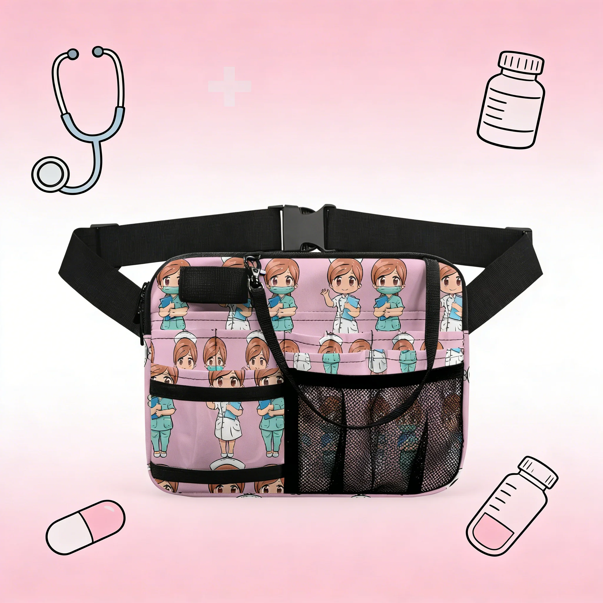 

Nurse Cartoon Design Waist Bag, Medical Tool Fanny Pack, Adjustable Belt Bag for Hospital Staff