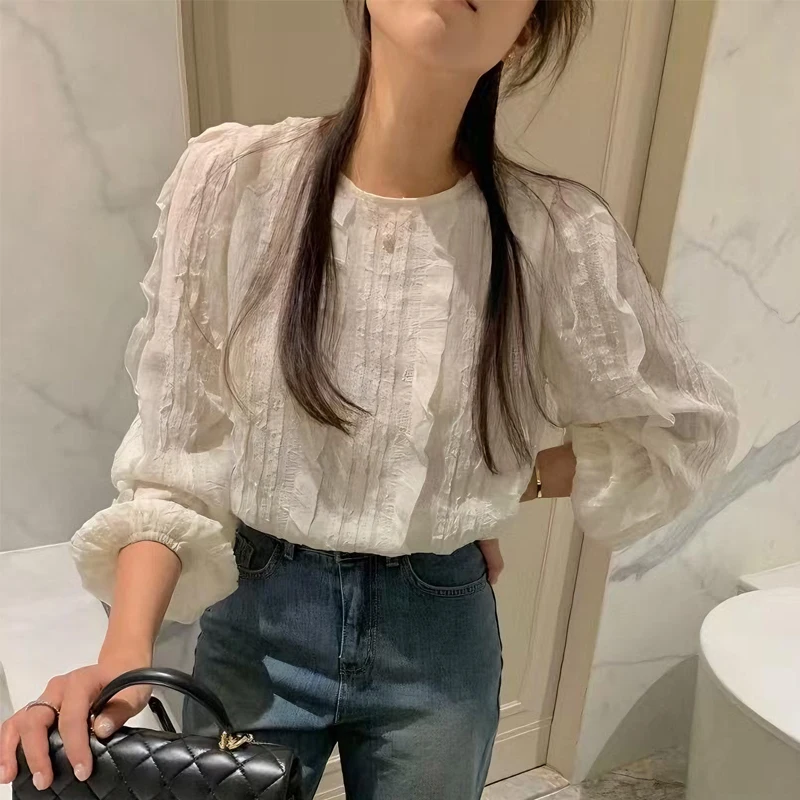 

Свободный длинный све женский корейский шикарный весенне-осенний дизайн, универсальный молодежный деревянный топ с драпировкой и завязками