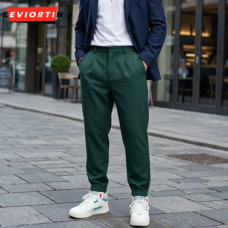 

Men's Summer Ice Silk suit Pants Ultra Thin Breathable Loose Fit Wide Leg Cropped Pants Man Zipper Cuff Casual Joggers Trousers