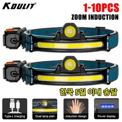 Powerful LED Sensor Headlamp USB Rechargeable Head Flashlight with 2000Mah Built in Battery Outdoor Camping Fishing Head Lantern