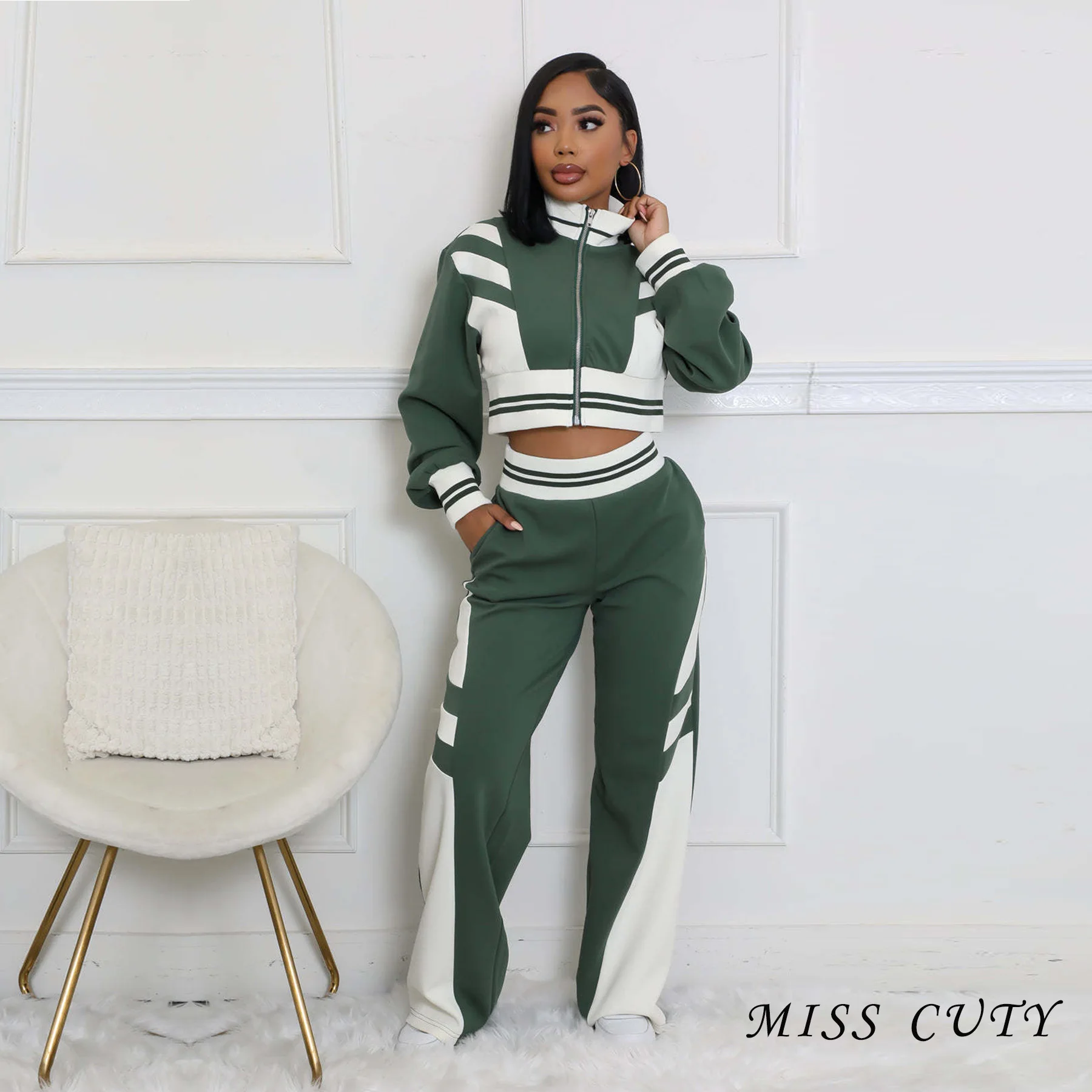 2024 Autumn Crop Jackets 2 Piece Pant Set Outfits Women Coats Joggers Tracksuit Sexy Elegant Sweatsuits Winter Two Piece Sets