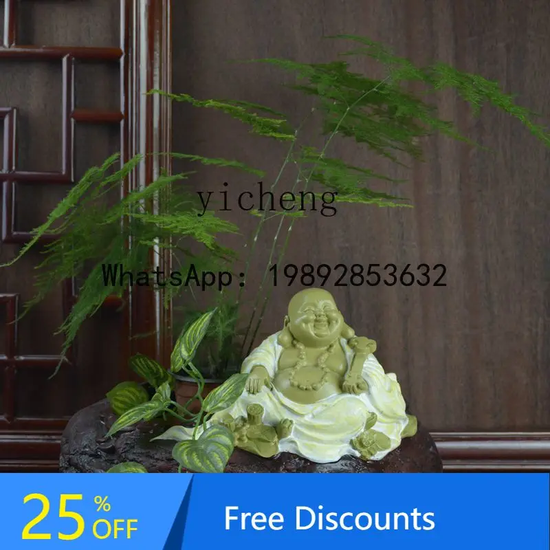 

decorative ornament Maitreya Buddha living room Bogu frame tea table flower arrangement plant bonsai safety