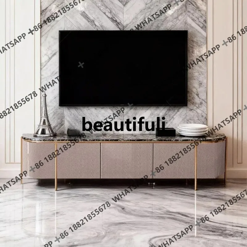 

H Italian TV Cabinet Living Room High-grade Natural Luxury Stone Storage Wood Grain TV Cabinet