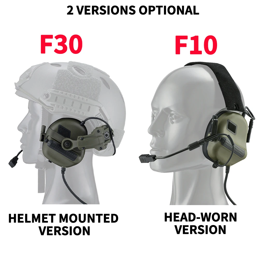 ARM NEXT F30 Army Shooting Earmuffs Tactical Helmet Headset+ PTT Adapter Electronic Hearing Protector Equipped with ARC Rail