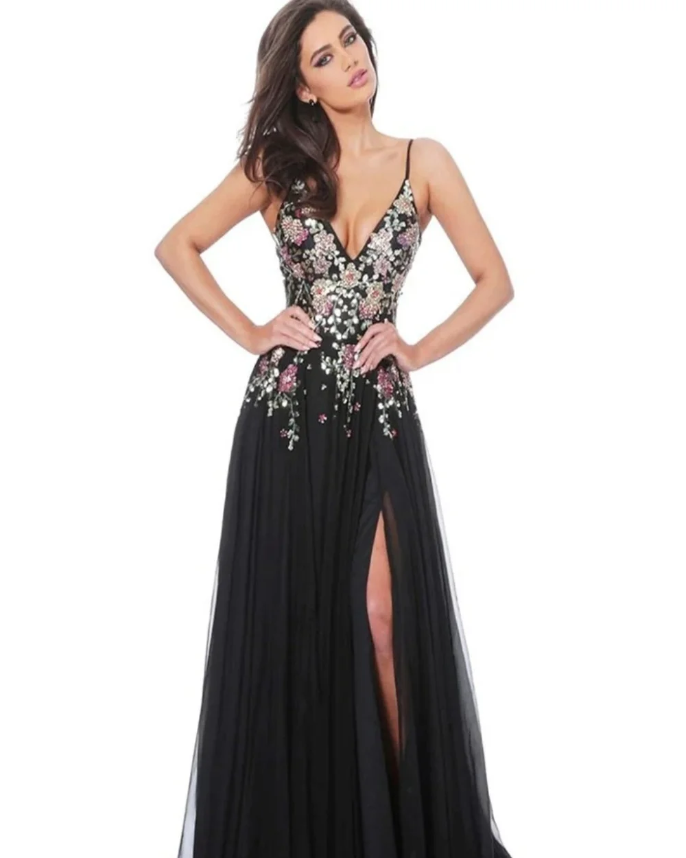 

Customized Fashion Evening Dresses Modern Style Classic Tulle Handmade Flower A-line Prom Dresses Spaghetti Strap Long Dresses