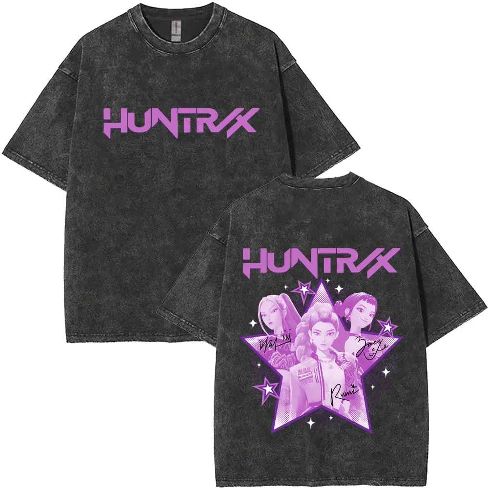 

Washed Vintage KPop Demon Hunters T-shirts Rumi Mira Zoey Graphic T-shirt Men's Women Clothing Cotton Casual Oversized T Shirt