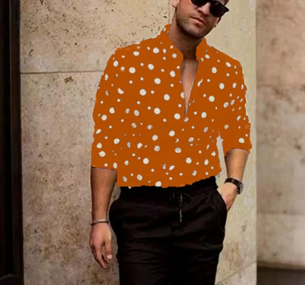 Men's Shirts New Polka Dot Print Casual Versatile Long-sleeved Shirt Male Tops