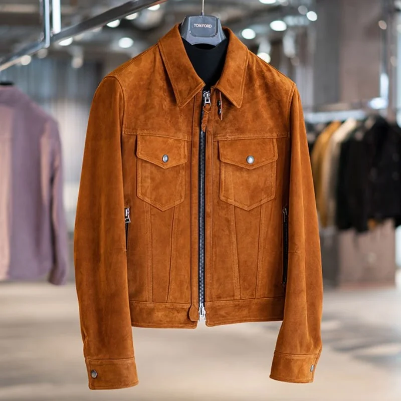 

Sexy CEO - Non-sheepskin suede denim jacket leather coat for men - genuine leather casual outerwear