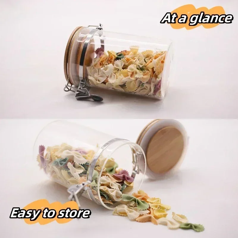 1pcs Stainless Steel Buckle Glass with Bamboo Lid Food Sealed Jar Candy Grains Household Kitchen Organizer and Storage Container