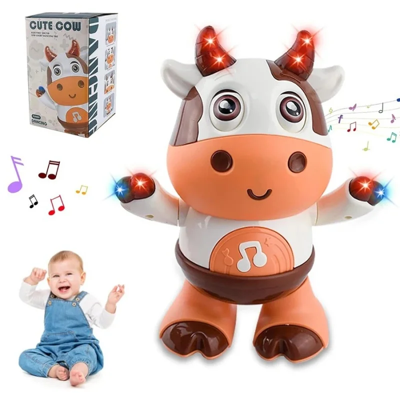 

Electric Dancing Cow Light up Musical Dancing Toys Baby Animal Sounds Toys Toddler Sensory Educational Interactive Swinging Calf