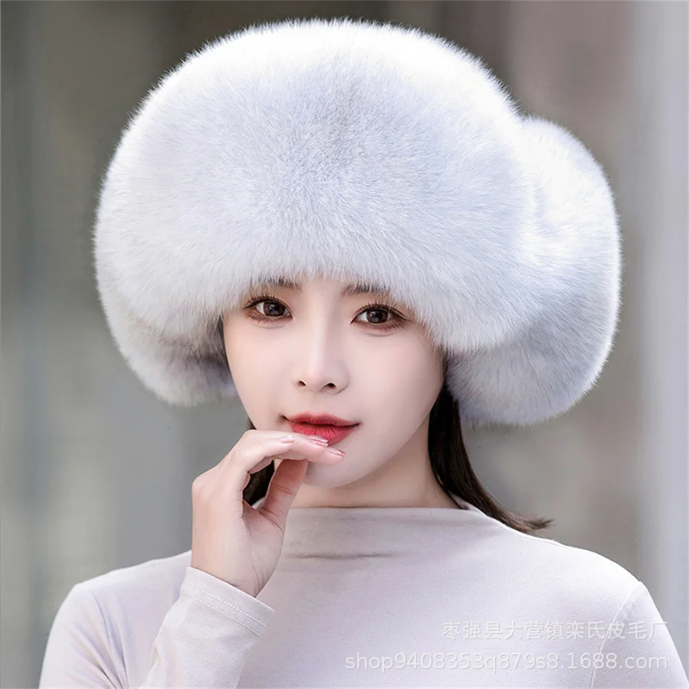 New Winter Men's 100% Real Silver Fox Fur Bomber Hat Raccoon Fur Ushanka Cap Trapper Russian Man Ski Hats Russian Silver Fox Hat