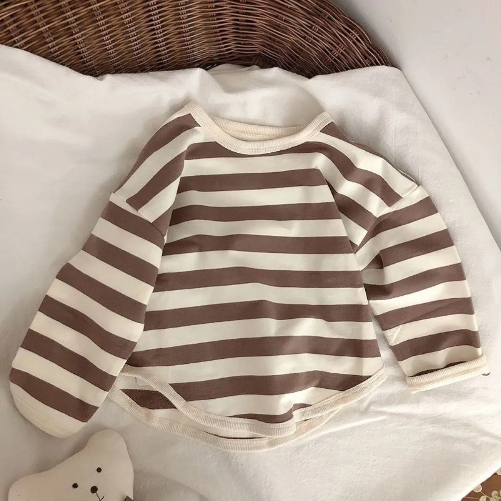

Soft 6M-3Y Korean Style Kids Shirt Retro Striped T Shirt Boy Girl Clothes Loose Casual Baby Long Sleeve Kids