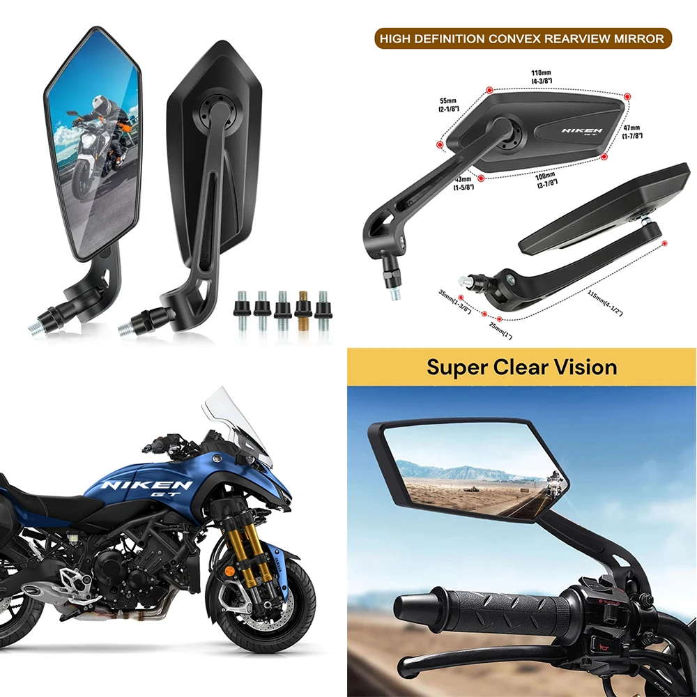 1 Pair Modifyed 360° Foldable Motorcycle Side Rearview Mirrors For FJR XJ6 XJR YAMAHA NIKEN GT Niken NikenGT RNINET RNINE