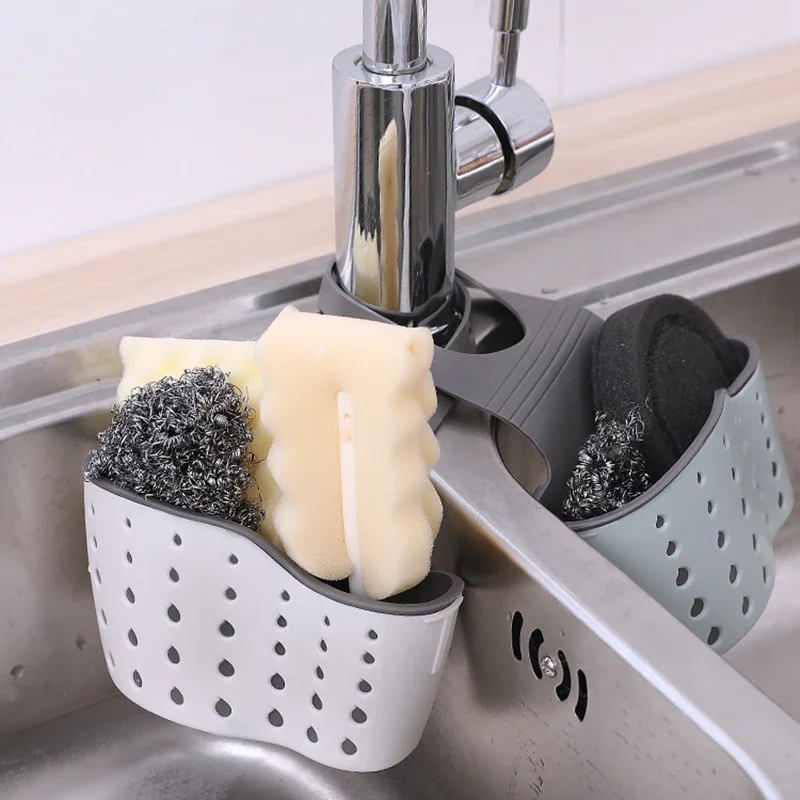 Kitchen Sink Shelf Organizers Double-Layer Hanging Soap Sponge  Holder Accessories Silicone Drain Rack Basket Supplies Colander