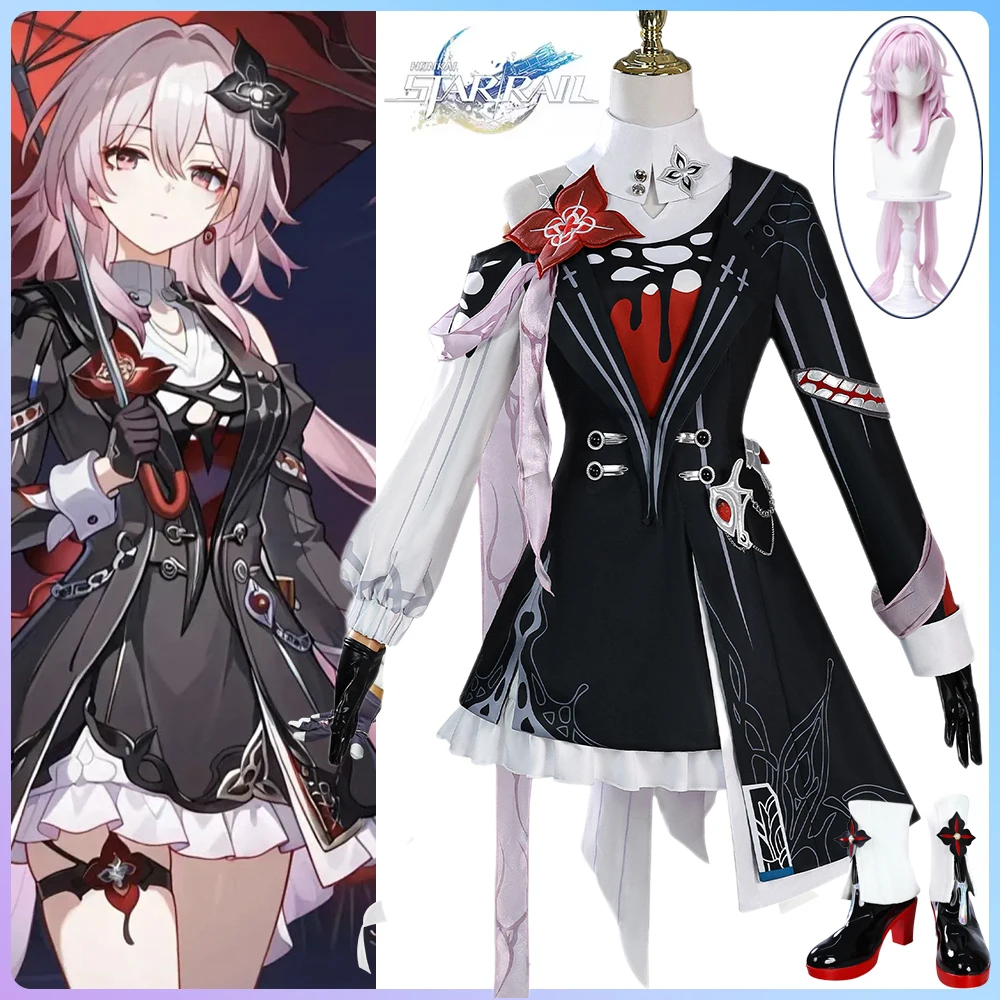 

Honkai Evernight March 7th Cosplay Costume Wig Game Star Rail Dress Shoes Headwear Fancy Full Set Uniform Halloween Women Girls