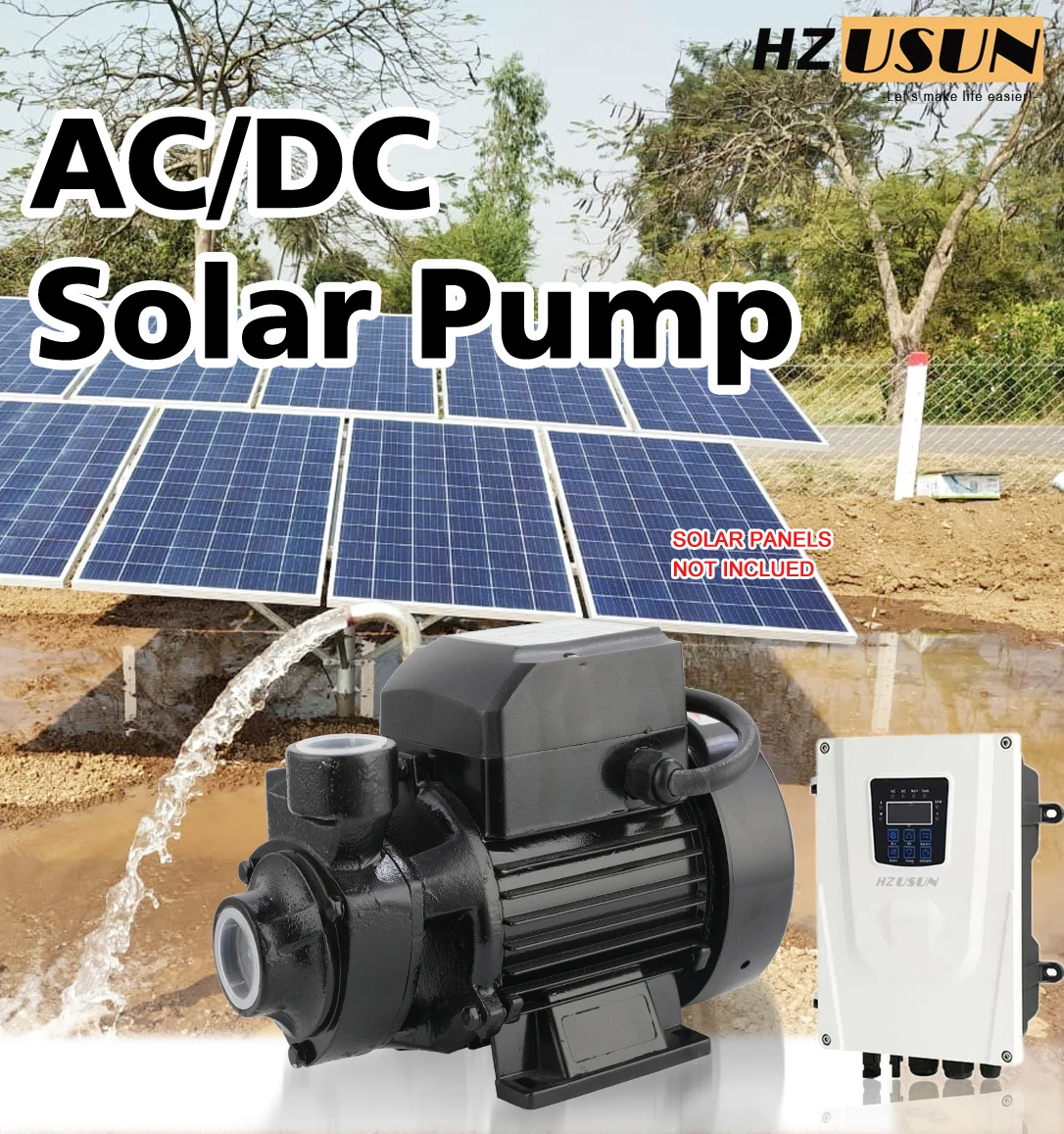 

HZUSUN 2 ''1,5 л.с. AC DC гибридный солнечный насос для полива, перекачивающий воду насос для фермы, мощная машина для поверхностного насоса на солнечной энергии
