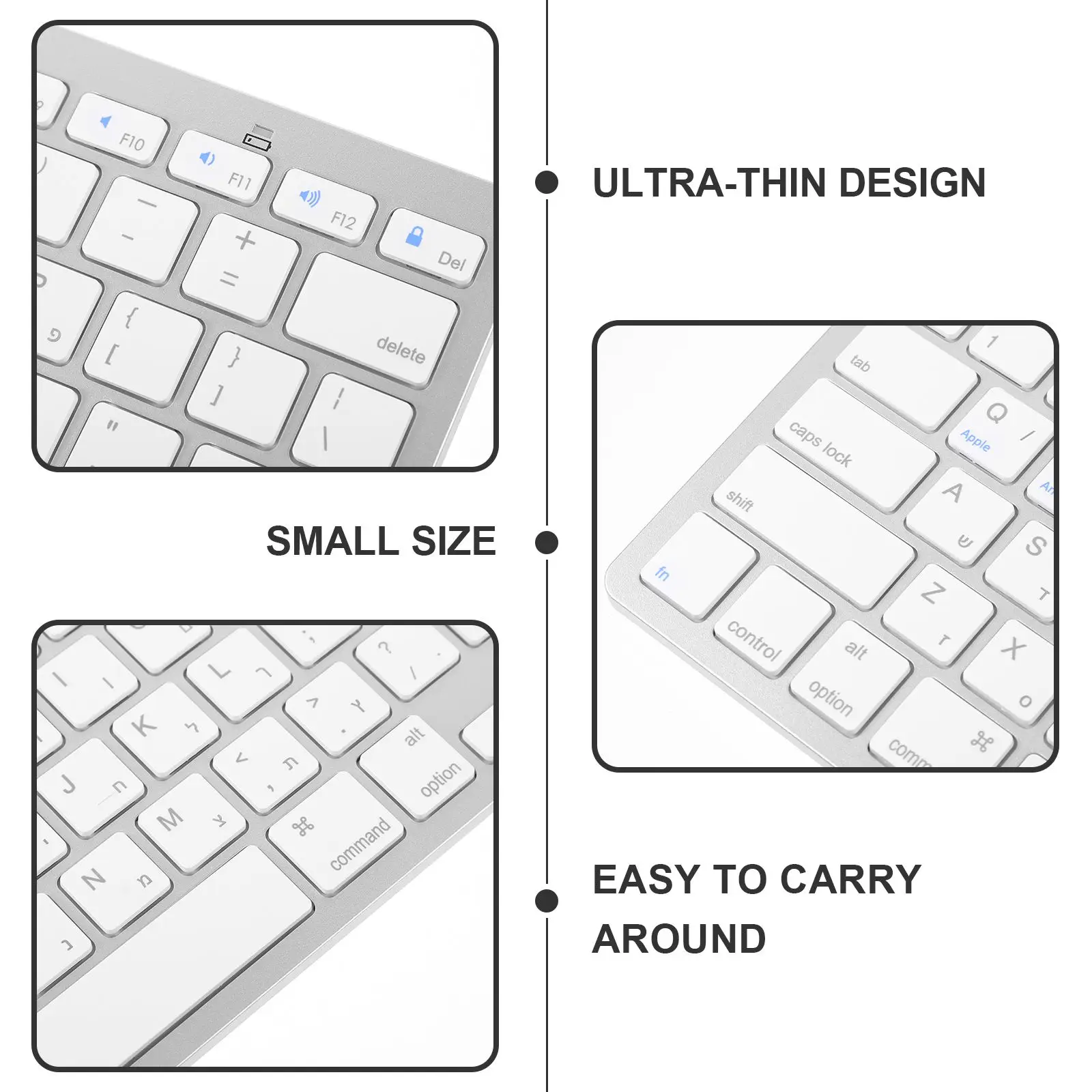 

Hebrew Keyboard Wireless Computer Membrane Silent Portable X5 White Full Size Low Noise For Laptop Desktop Mouse