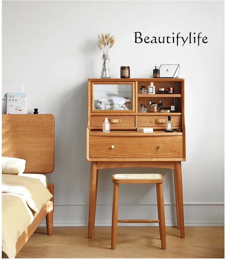 Nordic solid wood dresser Japanese cherry wood small apartment cosmetic table Nordic bedroom dresser