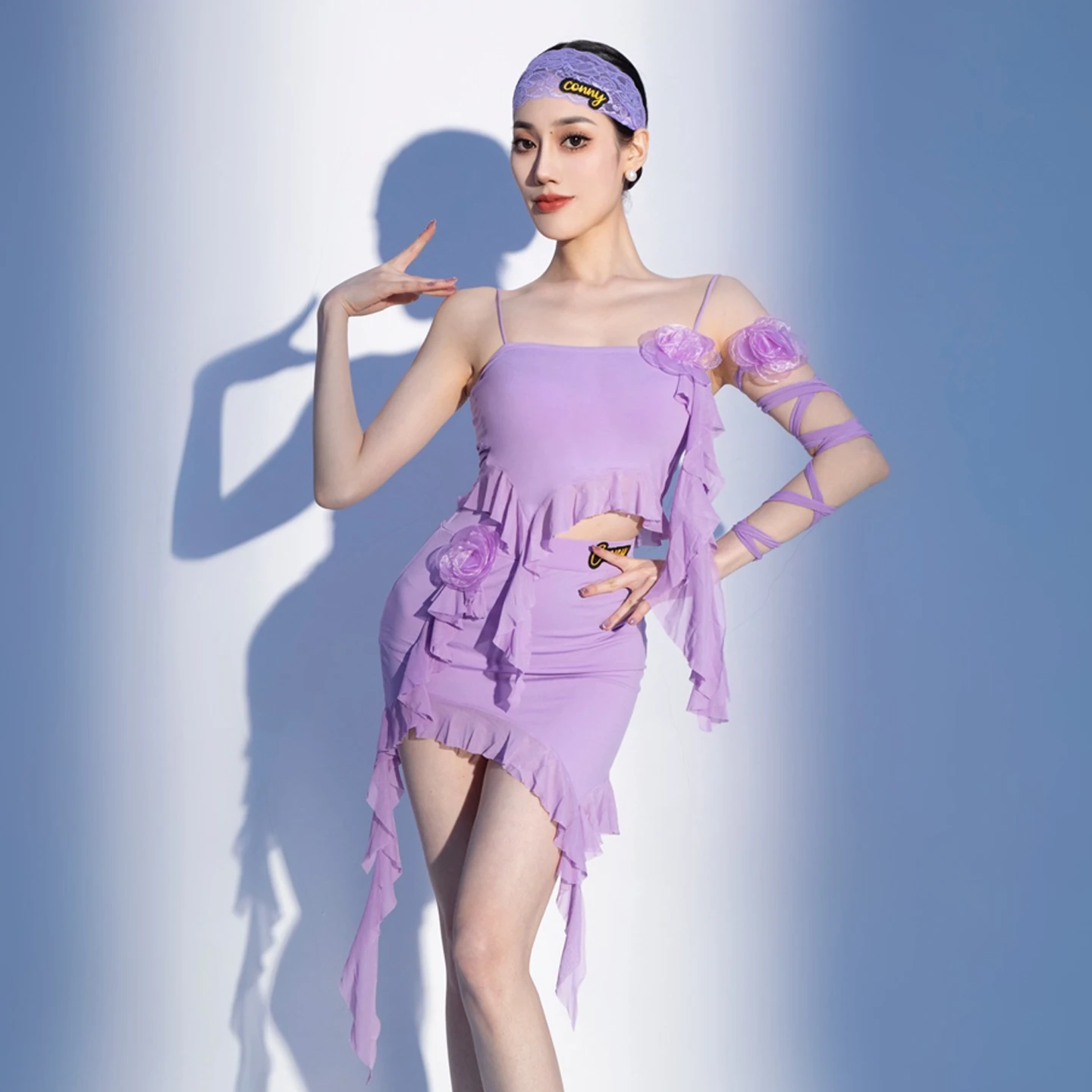 

Фиолетовый костюм для соревнований по латинским танцам, сексуальная одежда для латинских танцев с рюшами, платья для выступлений для латинских танцев чача для взрослых, XS9717