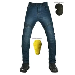 Classic Black Blue Motorcycle Riding Jeans with Knee Hip Pads Motocross Racing Pants Motorbike Cycling Trousers Protective Pants