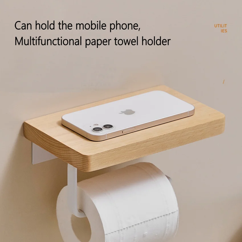 Toilet roll box paper holder Toilet roll paper beech wood holder paper towel roll holder double use