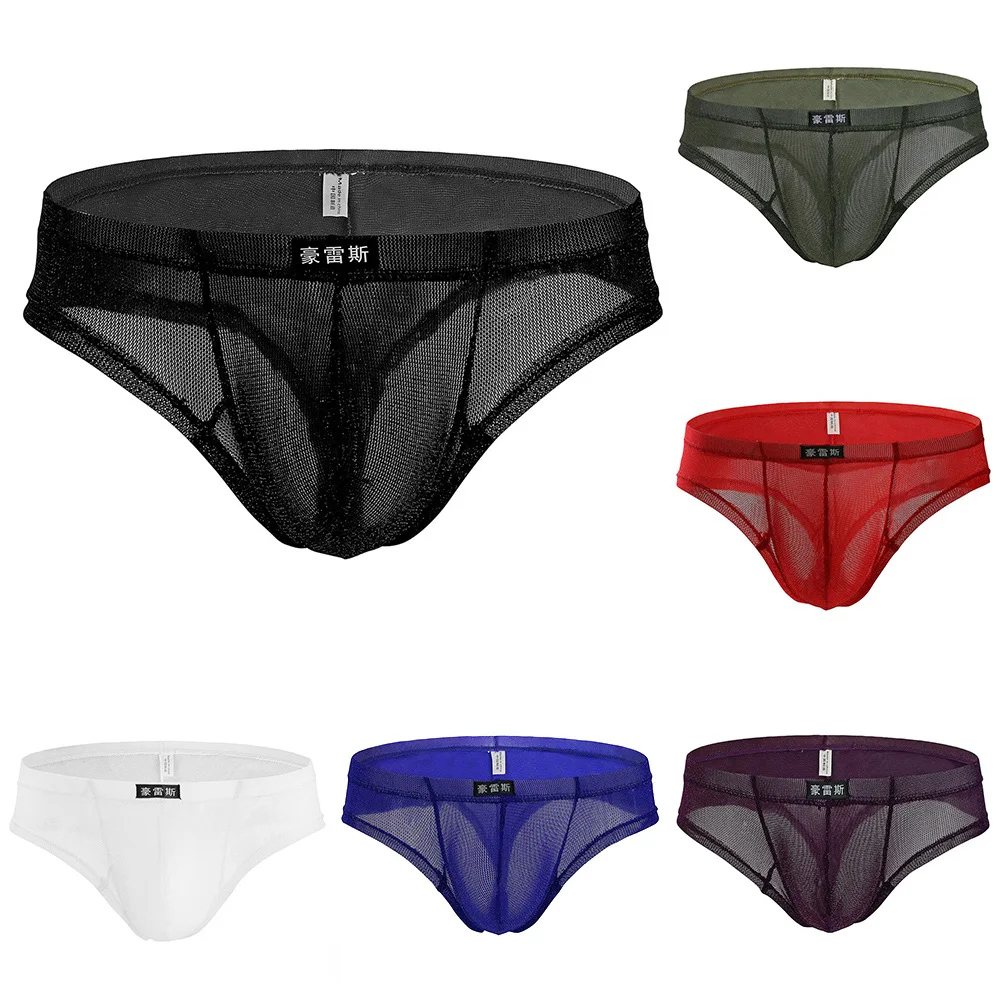 الرجال الملابس الداخلية مثير شبكة منخفضة الارتفاع الملابس الداخلية انظر من خلال مرونة تنفس ملخصات الملابس الداخلية رقيقة جدا بيكيني سيور رجل