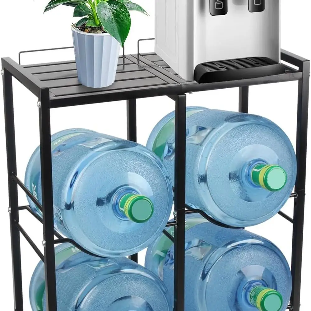 

Sturdy 3-Tier 5 Gallon Water Bottle Stand with Top Shelf, Heavy-Duty Rack for Kitchen, Garage, and Breakroom Organization