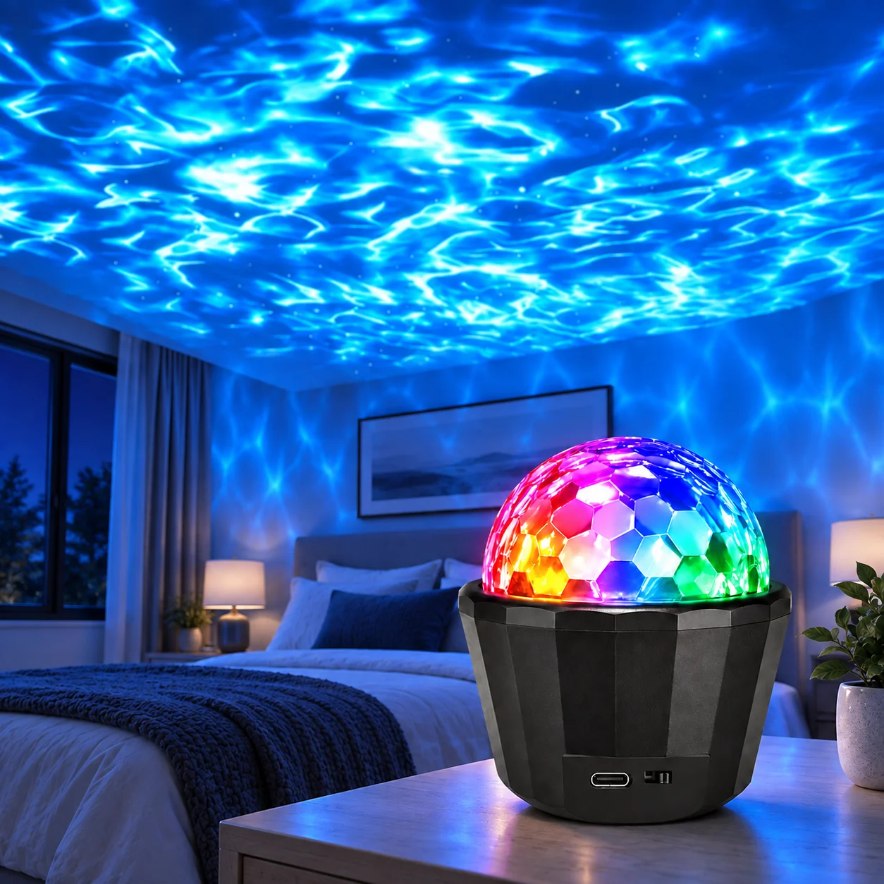 LED Water Ripple Disco Light – USB-Powered Rotating Dynamic Night Light; Creative Party/Birthday Gift and Bedroom Night Light