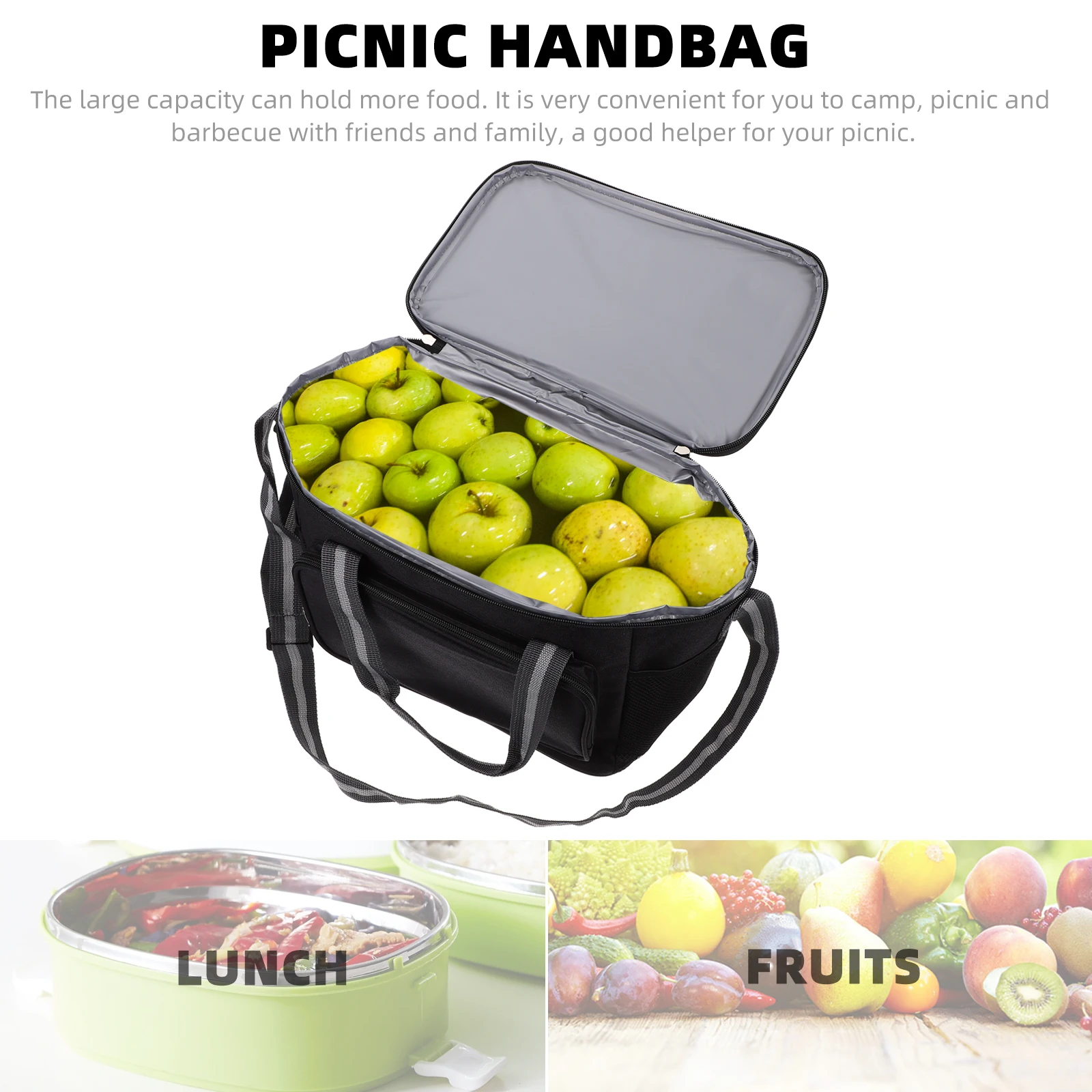 

Portable Insulated Lunch Bag Oxford Cloth Large Capacity Heat Preservation Picnic Takeaway For Camping Outdoor