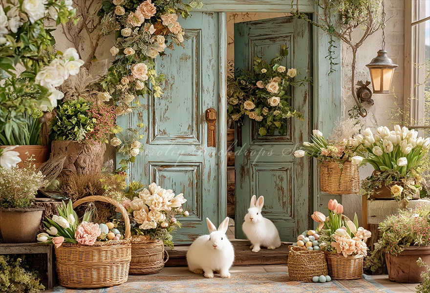 Easter Flower Store With Wooden Sign Backdrop Kids Baby Cake Smash Photography Props Child Adult Birthday Photocall Backgrounds