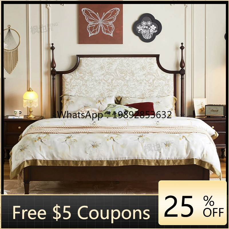 

YFY American Retro Solid Wood Bed Vintage French Retro Bed 1.8m Double Bed