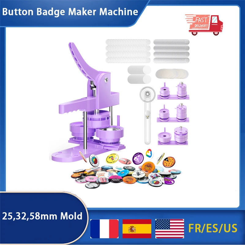 Botão Emblema Maker Machine Kit, Pin Maker, Cortador de círculo, Peças Pic, DIY, Amp, Molde, 25mm, 32mm, 58mm, 300Pcs