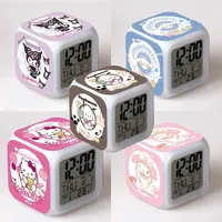 Sanrio Hello Kitty LED Glowing Alarm Clock Anime Melody Kuromi Cinnamoroll Cartoon Kids Digital LED Alarm Clock Christmas Gifts