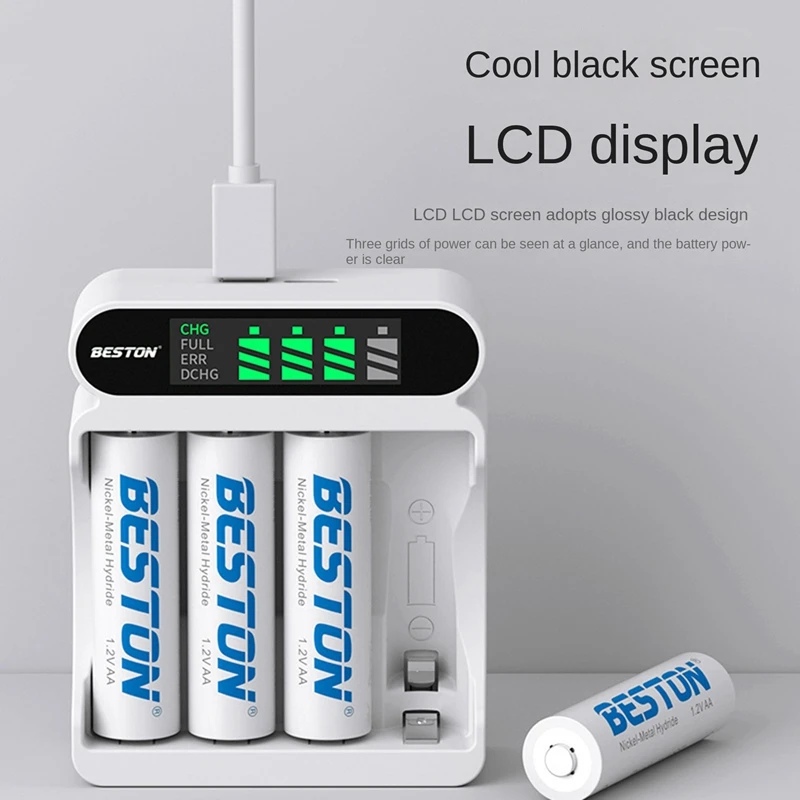 BESTON C9023L 4-Slot LCD Screen Display Fast Charging Charger For AA/AAA 1.2V Ni-MH Rechargeable Battery Supports Mixed Charge