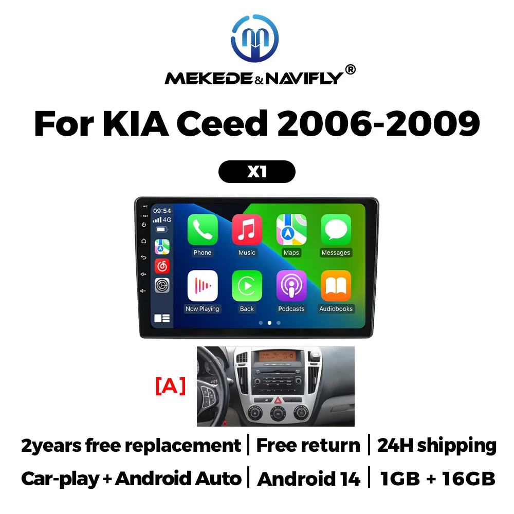 MEKEDE Android 14 IPS Scherm 2 Din Autoradio voor Kia Ceed ED 2006-2012 Draadloze Carplay Navigatie GPS Stereo Multimedia Speler