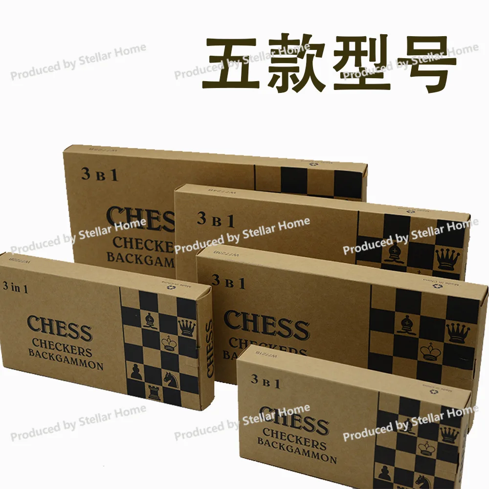 Wooden Chess Three-in-one Multi-play Non-magnetic Checkers Backgammon New Chess