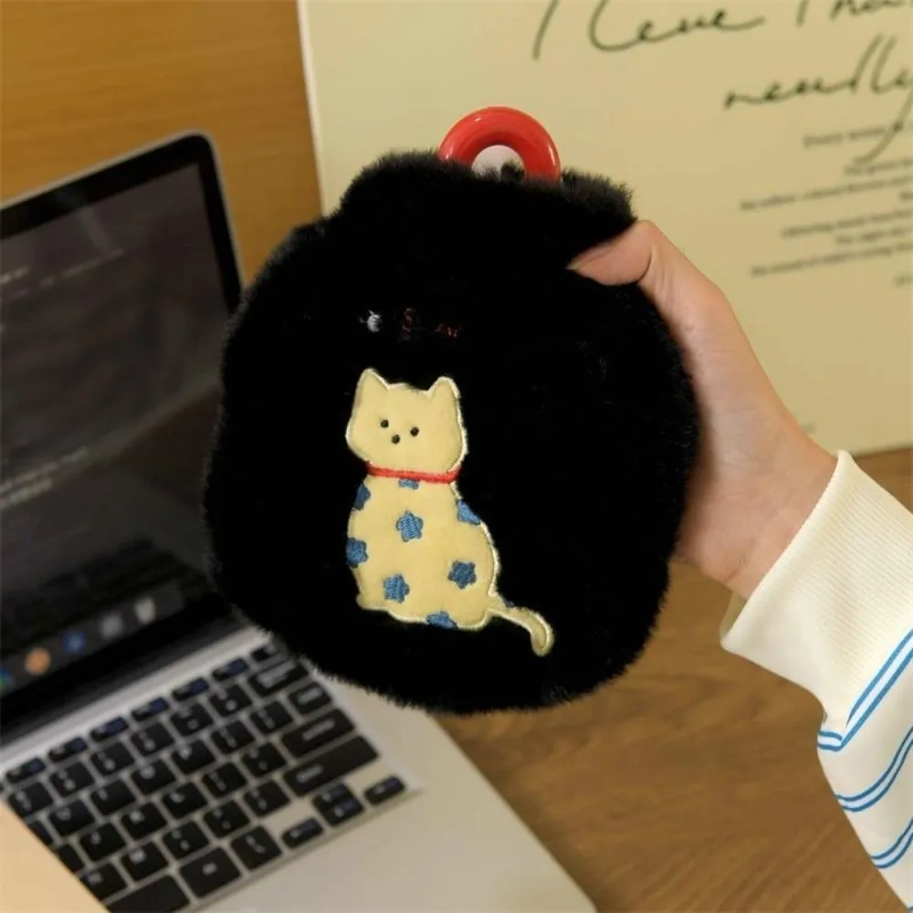 Handheld Warm Water Bag Plush Kitten Embroidery Hand Warmers Removable Water Filling Water-filling Bottle Student Application