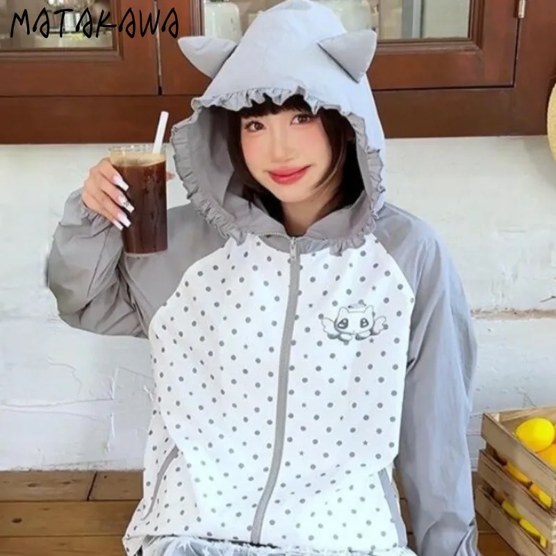 

Matakawa Autumn Winter Jackets Woman Ruffles Print Cartoon Japanese Style Chaquetas Fashion Kawaii Cute Casacos Femininos