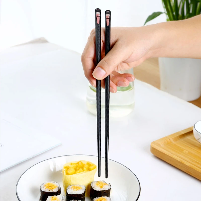 10 Pieces Japanese Nail Chopsticks Bamboo Textured Alloy Chopsticks Creative Household Anti-slip Anti-bacterial Chopsticks Set