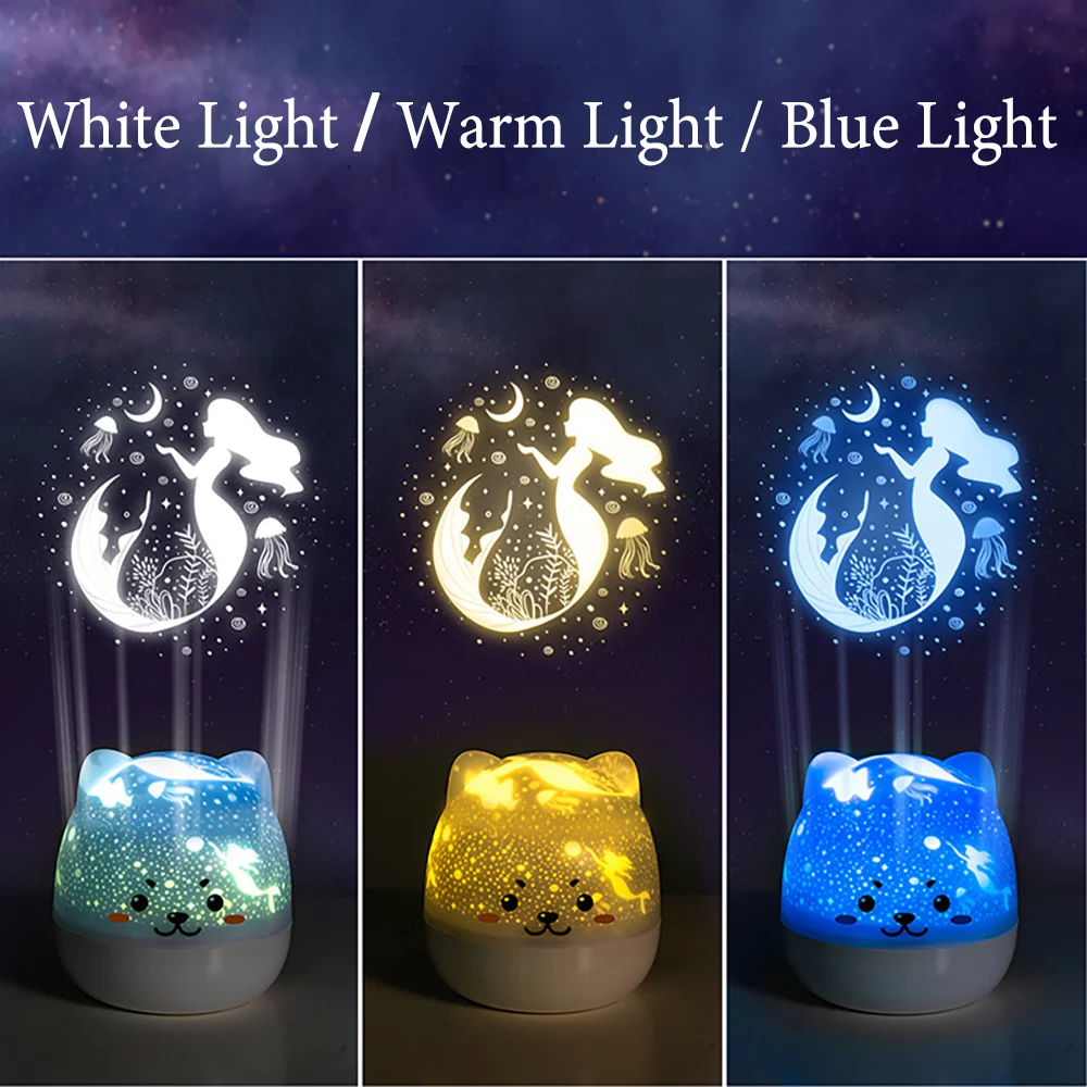 Cute Bear LED Night Lamp Starry Children Music Projector Lamp USB Rechargeable Rotate Light For Kids Bedside Bedroom Decoration