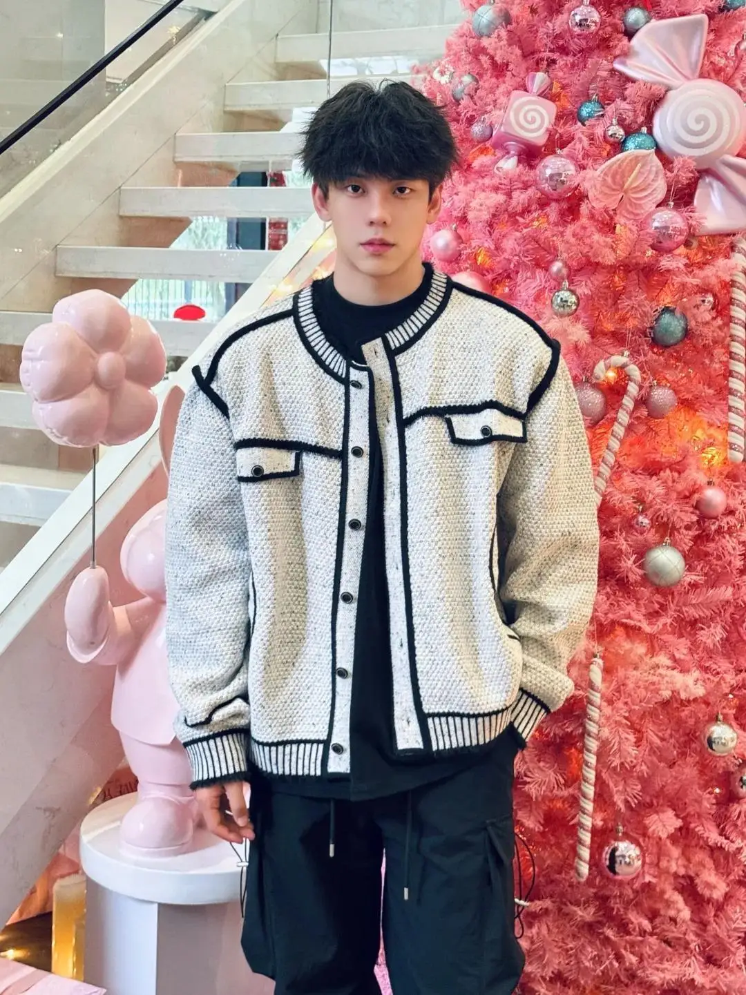 

Мужской вязаный кардиган-свитер в стиле преппи, зимний повседневный длинный свитер с круглым вырезом, из полиэфирного волокна, куртка-пальто