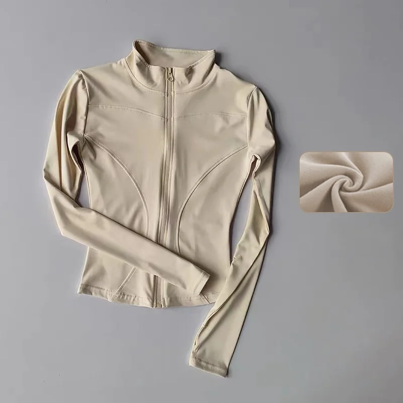 Traje de Yoga para mujer, chaqueta cálida de lana para otoño e invierno, chaqueta deportiva ajustada con cuello levantado, camiseta de entrenamiento para correr y Fitness 2024